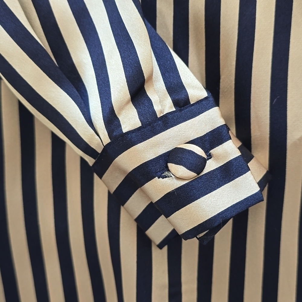 Vintage Joan Leslie Satin Stripe Button Front Blouse Black Gold Luxe Chic Size 6 - Picture 6 of 8